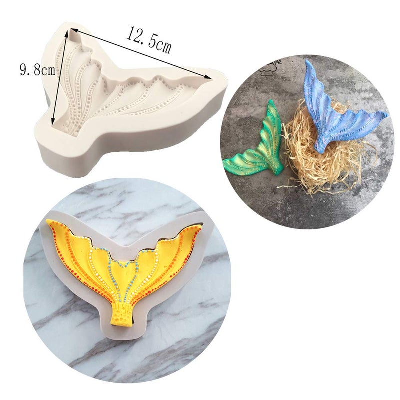 HiParty 4Pcs/Set Mermaid Tail Silicone Fondant Mold & Scale Fondant Cutter, Fish Scales Pattern Geometric Embossing Biscuit Cookie Cutter DIY Mermaid Birthday Party Cake Decorating Supplies - Image 2